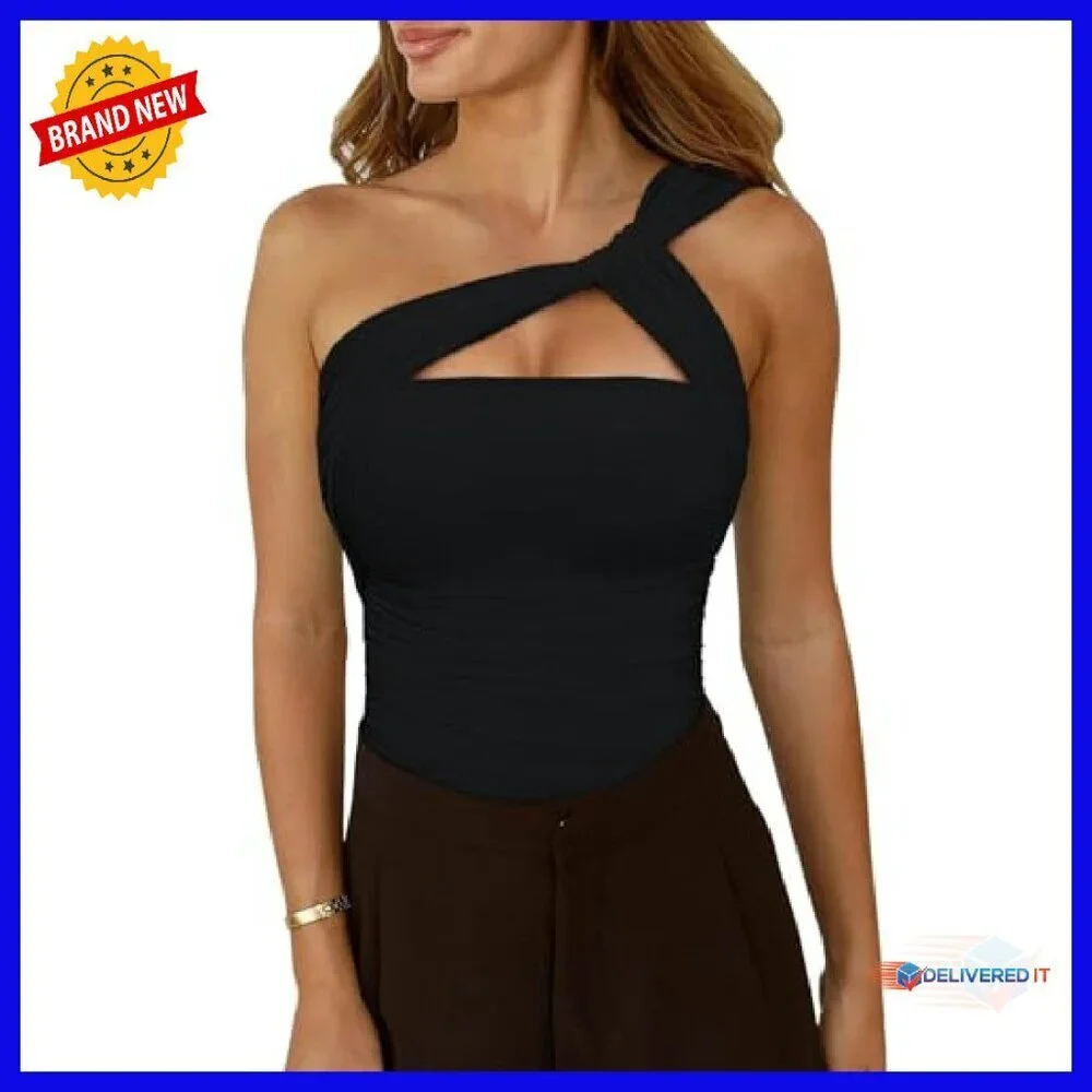 One Shoulder Mesh Bodysuit Backless Ruched Asymmetrical Top